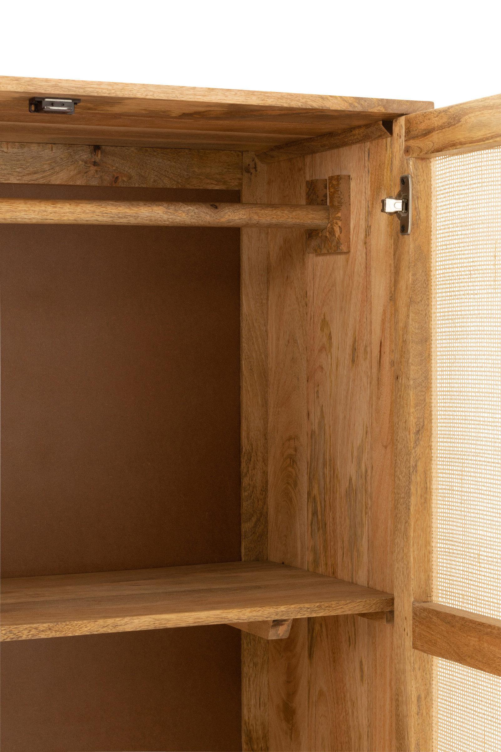 Armoire d'appoint à 2 portes, en bois de chêne et habillage rotin,  finitions naturelles, 104cm