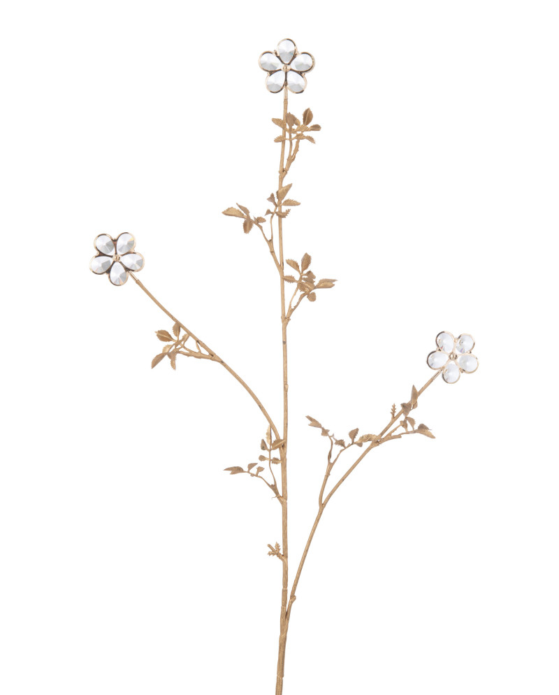 Branche Fleurs en Plastique - Cristal et Or - Taille L